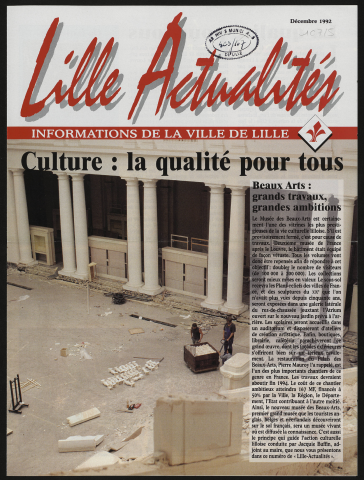 Lille Actualités - Culture : la qualité pour tous. Beaux Arts : grands travaux, grandes ambitions