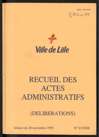 Délibérations, séance du 20 novembre 1995.