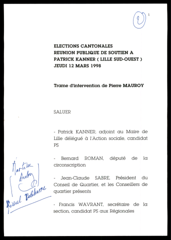 Meeting de soutien à Patrick Kanner pour les élections cantonales. (Lille)
