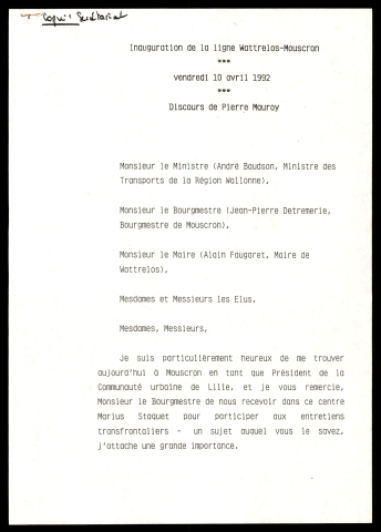 Réception en l'honneur de l'association des anciens parlementaires belges. (Lille)