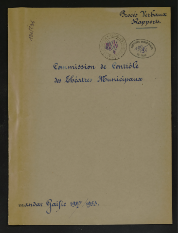 Commission de contrôle des théâtres municipaux.