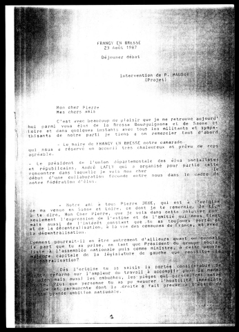 Déplacement officiel. (Frangy en Bresse)