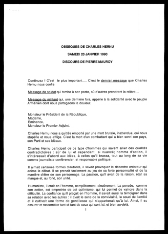 Obsèques de Charles Hernu. (Lille)