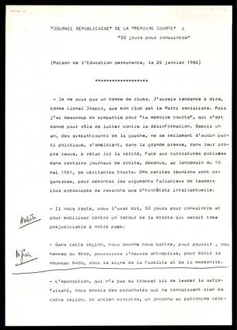 Journée républicaine de la "mémoire courte, 50 jours pour convaincre." (Lille)