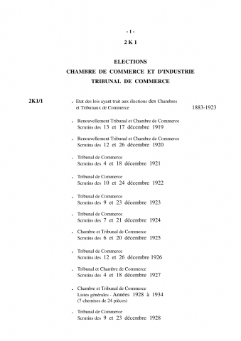 2K/1 - Elections à la Chambre de commerce et d'industrie et au Tribunal de commerce