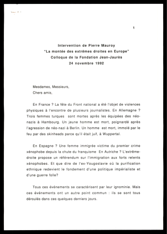 Colloque de la fondation Jean Jaurès sur la montée des extrêmes droites en Europe. (Lille)