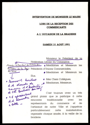 Réception des commerçants de la Braderie de Lille. (Lille)