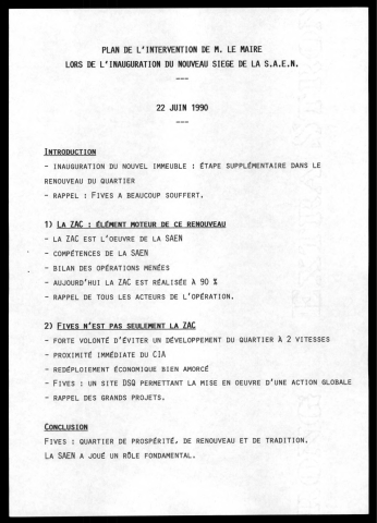 Inauguration du nouveau siège de la SAEN. (Lille)