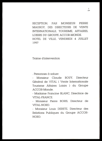 Réception des directeurs de vente internationale, tourisme, affaires, loisirs du groupe Accor Monde. (Lille)