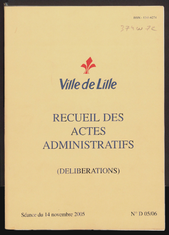 Délibérations, séance du 14 novembre 2005.