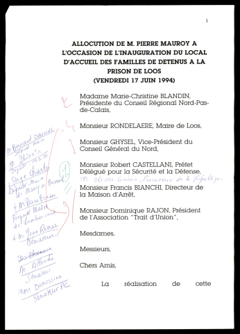 Inauguration du local d'accueil des familles de détenus à la prison de Loos. (Lille)
