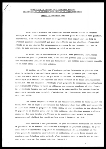 Premières assises nationales de la propreté publique et de l'environnement.