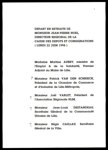 Départ en retraite de Jean-Pierre Noël, directeur régional de la caisse des dépôts et consignations. (Lille)