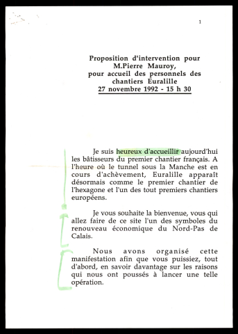 Accueil des personnels des chantiers Euralille. (Lille)