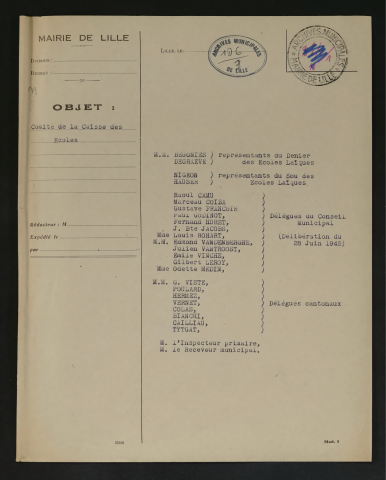 Comité de la Caisse des écoles.