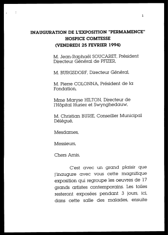 Inauguration de l'exposition "Permanence" à l'Hospice Comtesse. (Lille)