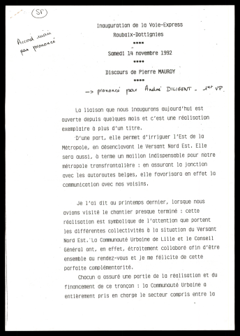 Inauguration de la voie Express. (Roubaix, Dottignies)