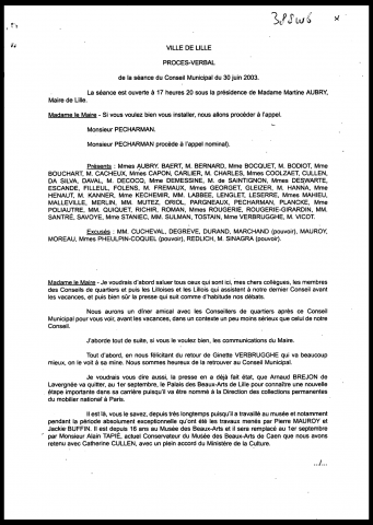 Conseil municipal du 30 juin 2003.