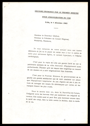 Inauguration du centre hospitalier régional (CHR) de Lille.